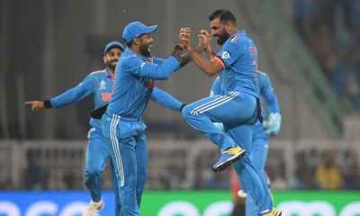 Indian cricket team celebrating victory on the field